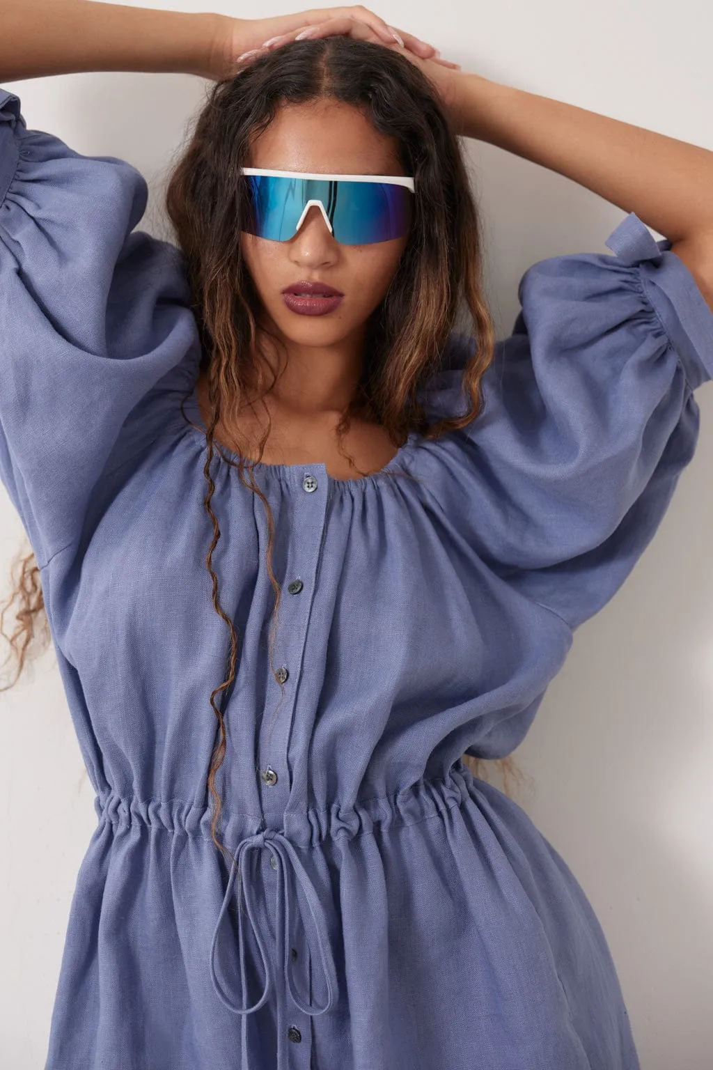 Ramona Playsuit Periwinkle Blue Linen sold by Eliza Faulkner product image thumbnail 2