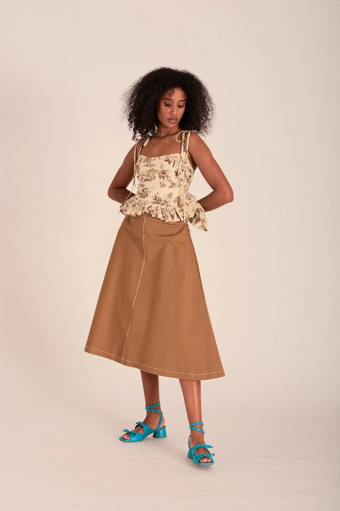 Winnie Skirt Toffee Brown Twill sold by Eliza Faulkner