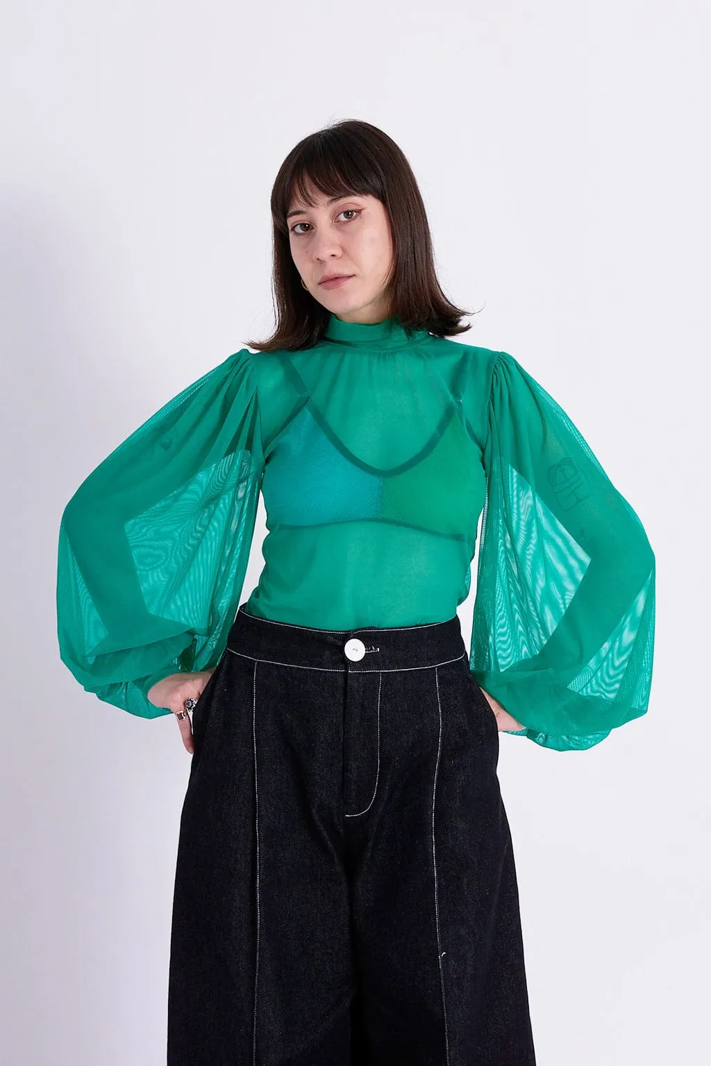 Dolly Mesh Turtleneck Teal sold by Eliza Faulkner