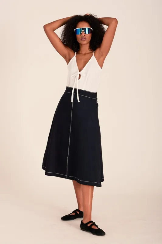 Winnie Skirt Navy Twill sold by Eliza Faulkner