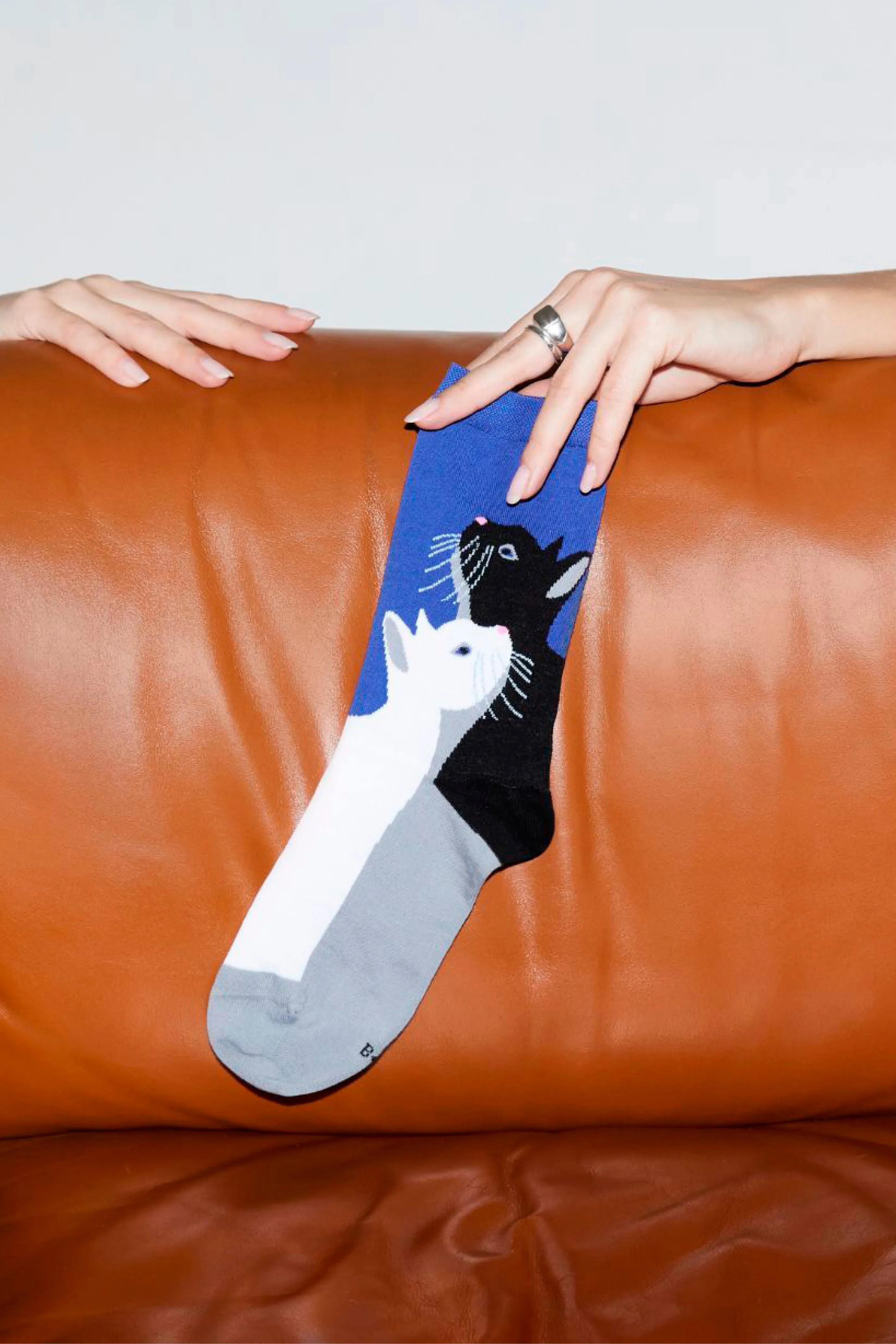 Bleuforêt Cat Pattern Sock Blue sold by Eliza Faulkner product image thumbnail 2