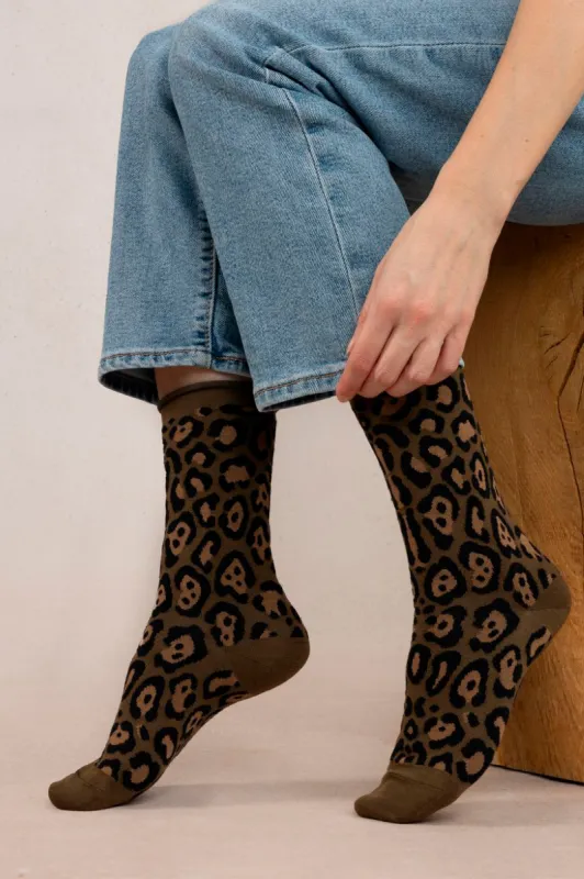 Bleuforêt Leopard Sock Brown sold by Eliza Faulkner