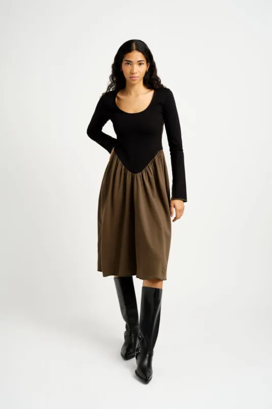 Joan Dress Black & Khaki made by Eliza Faulkner