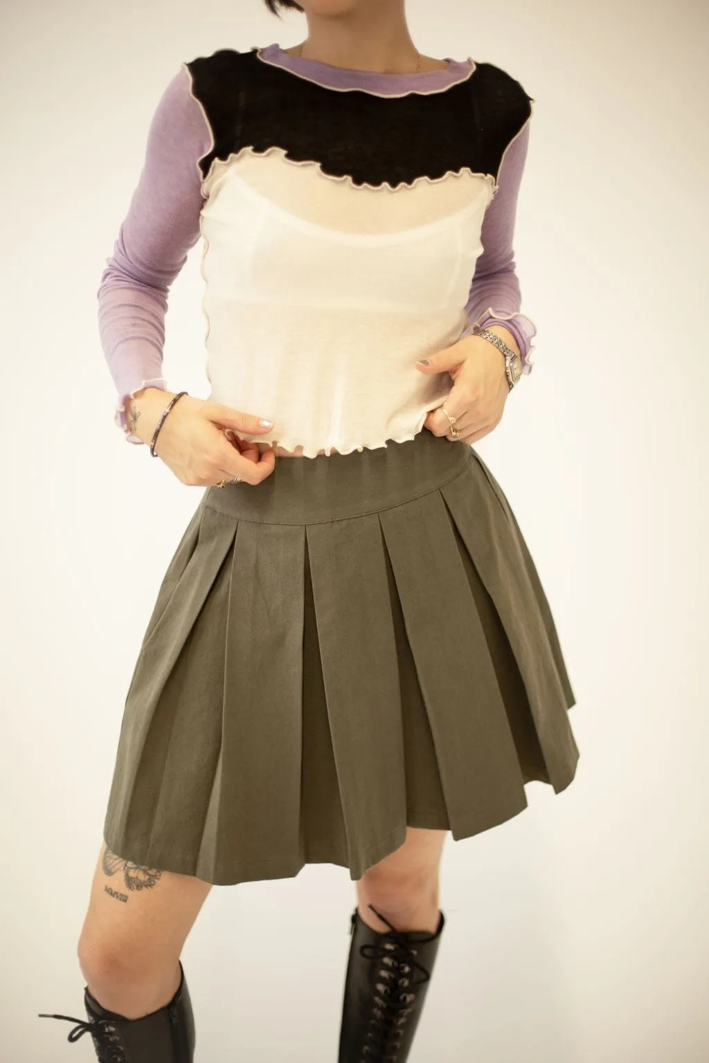 Portia Pleated Mini Skirt Khaki sold by Eliza Faulkner product image thumbnail 2