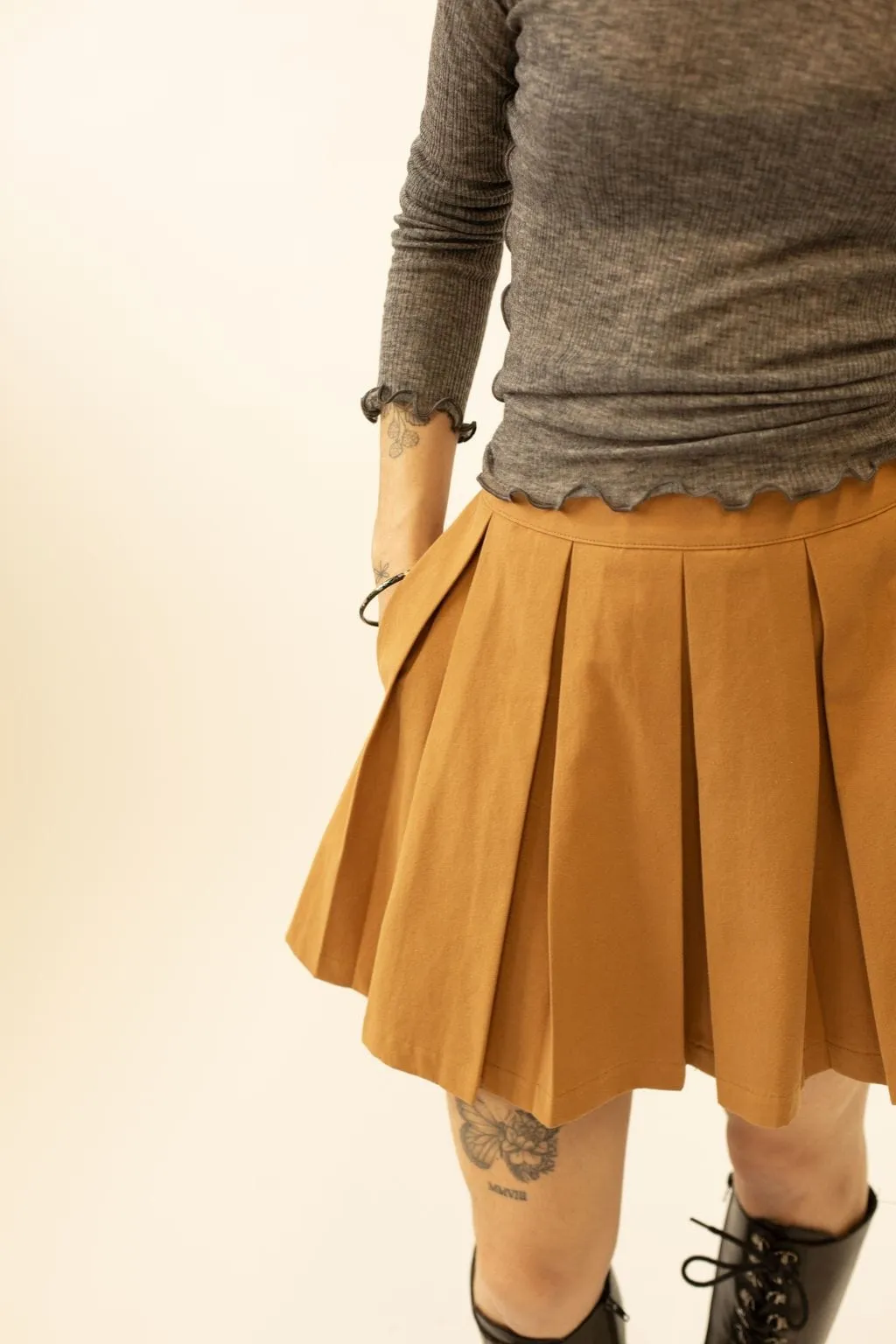 Portia Pleated Mini Skirt Camel sold by Eliza Faulkner product image thumbnail 2
