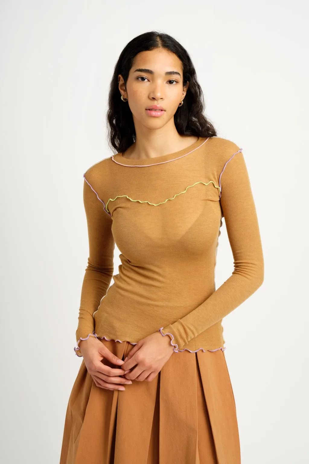 Delia Top Camel sold by Eliza Faulkner