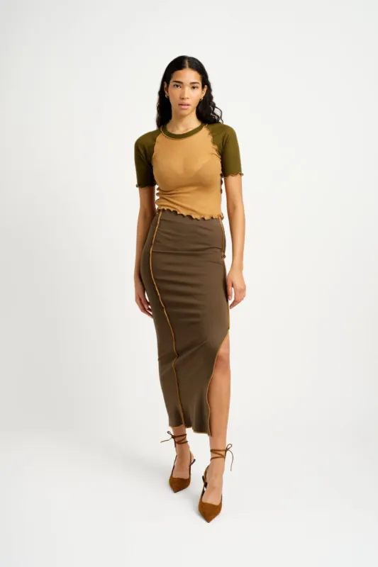 Renata Skirt Khaki made by Eliza Faulkner