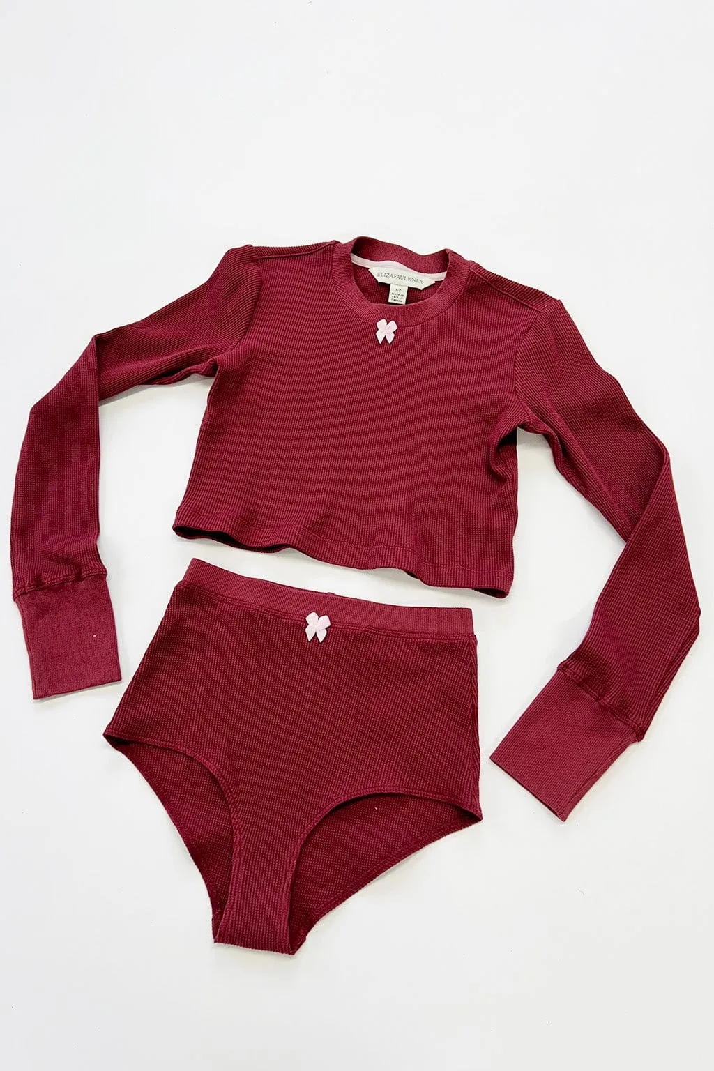 Ula Organic Cotton Waffle Panty Maroon sold by Eliza Faulkner