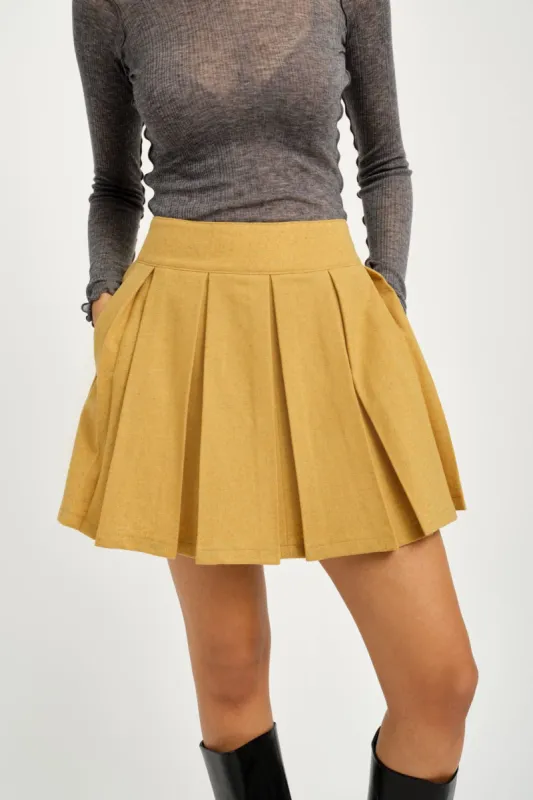 Sample Portia Pleated Mini Skirt Yellow Wool made by Eliza Faulkner