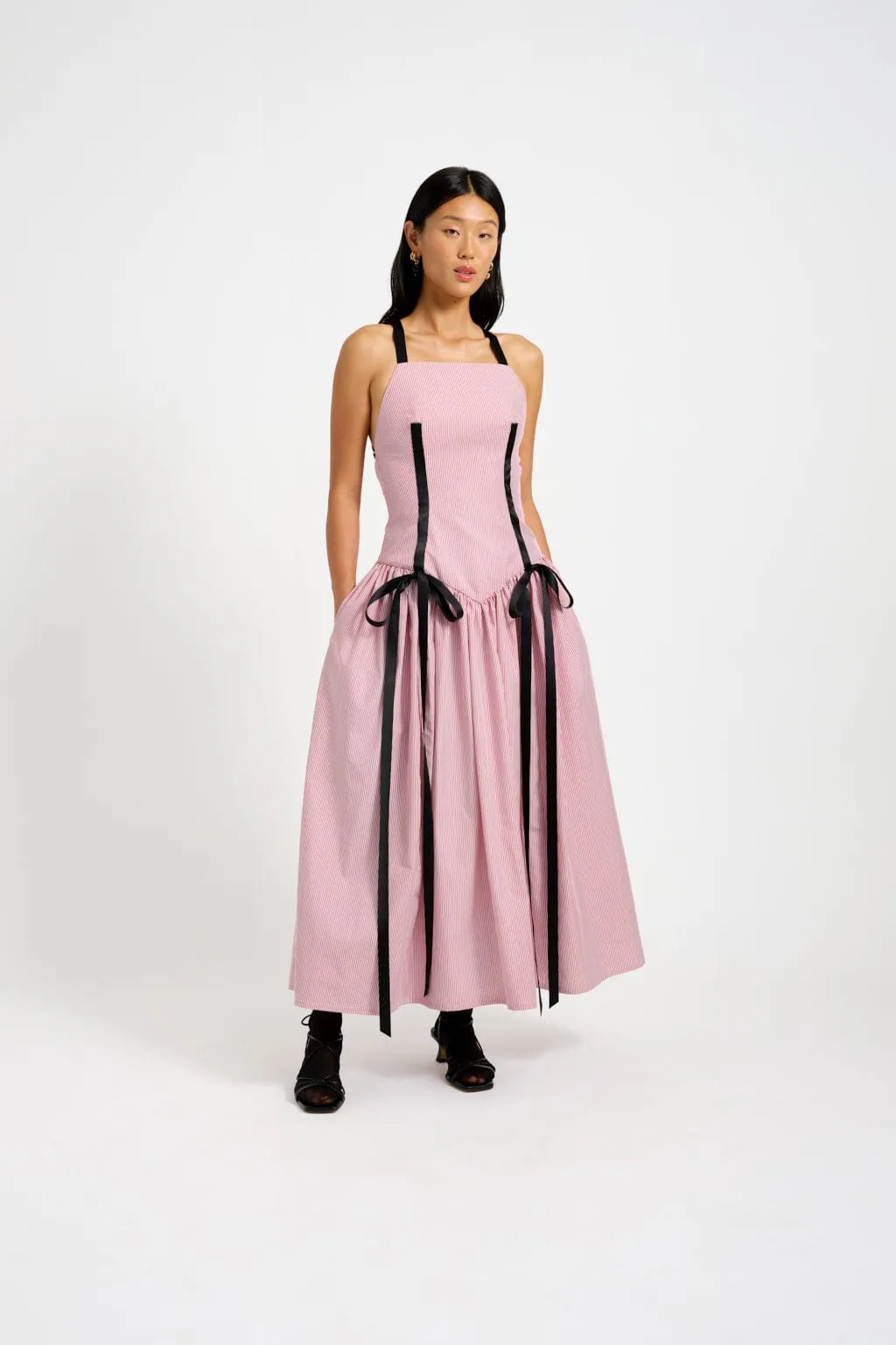 Gwen Dress Red Pinstripe sold by Eliza Faulkner