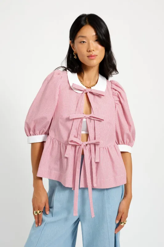 Georgie Blouse Red Pinstripe made by Eliza Faulkner