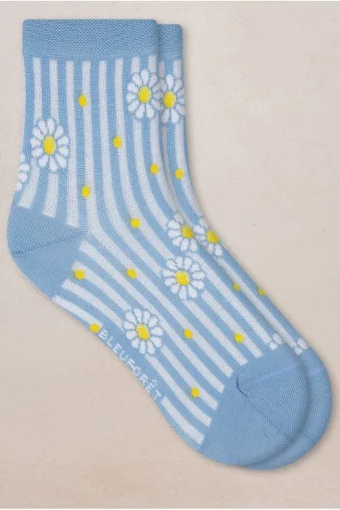 Bleuforêt Daisies And Stripes Cotton Sock Blue sold by Eliza Faulkner
