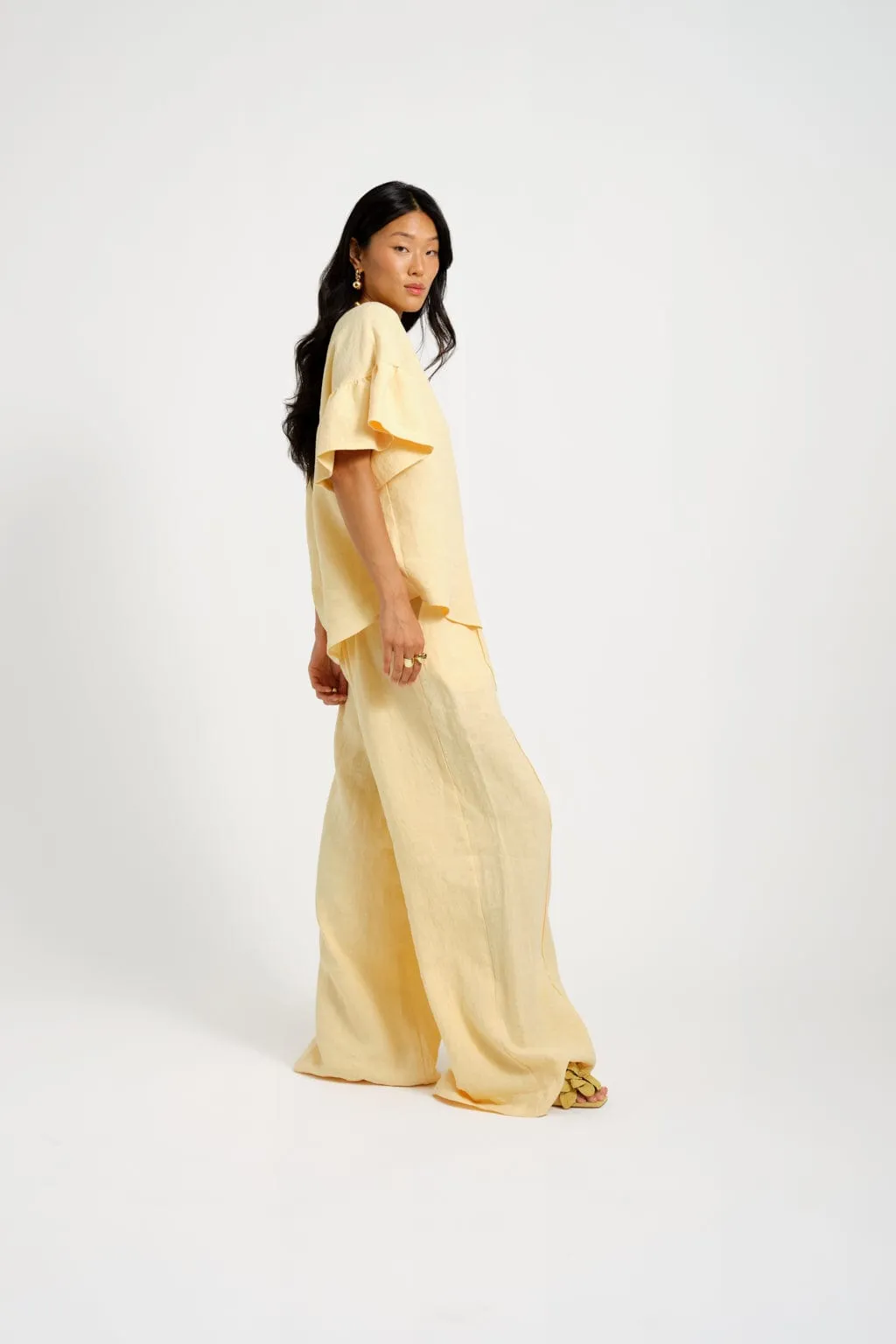 Romy Pant Butter Yellow Linen sold by Eliza Faulkner