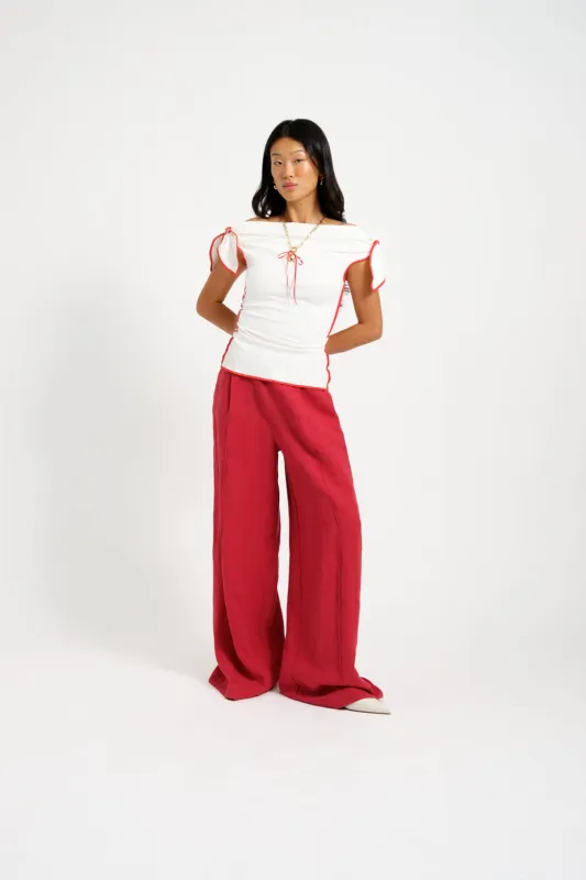 Romy Pant Maroon Red Linen sold by Eliza Faulkner