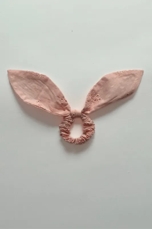 Bow-Tie 'Bunni' Scrunchie Pink Eyelet Cotton sold by Eliza Faulkner