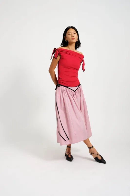 Sample Lucille Skirt Red Pinstripe made by Eliza Faulkner