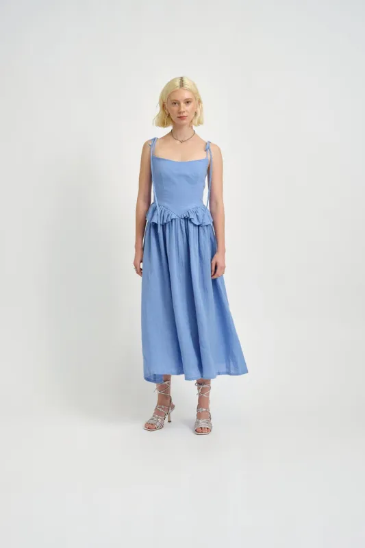 Sample Tessa Dress Blue Linen sold by Eliza Faulkner