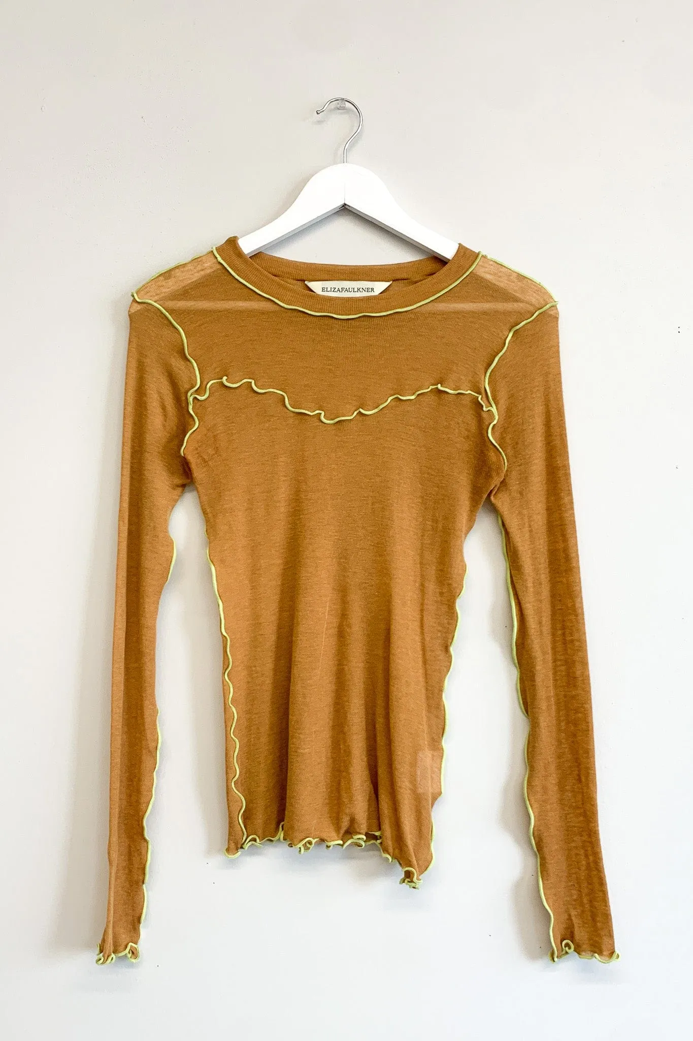 Pre-loved Delia Top Camel and Green - Size XS sold by Eliza Faulkner