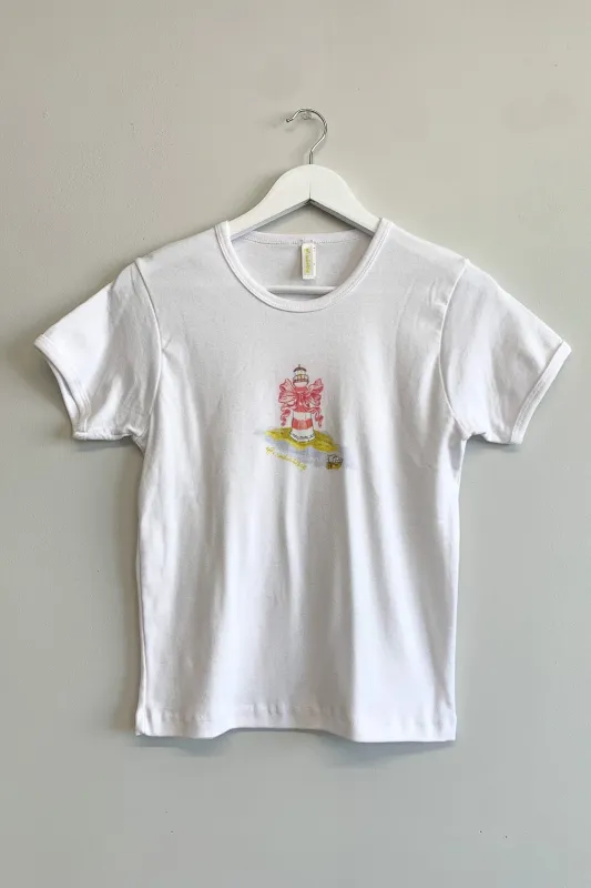 Imperfect Sample EF x RWT collab Printed Lighthouse Tee White made by Eliza Faulkner