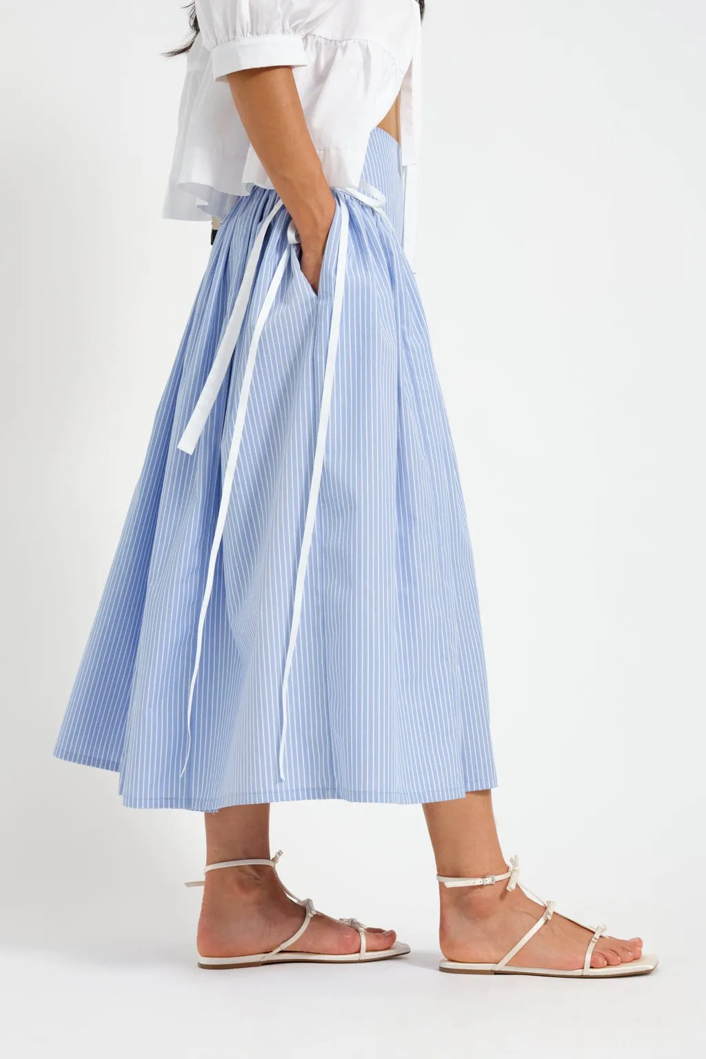 Imperfect Lucille Skirt Blue Pinstripe sold by Eliza Faulkner