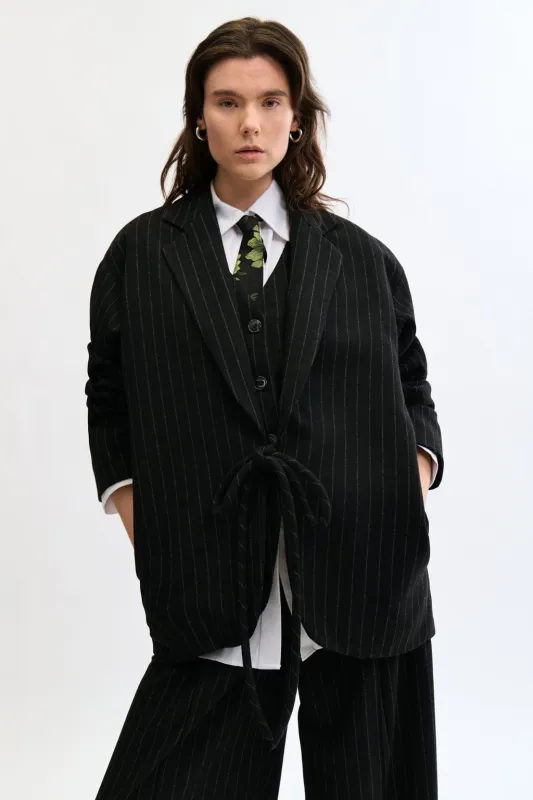 Mara Coat Black pinstripe made by Eliza Faulkner