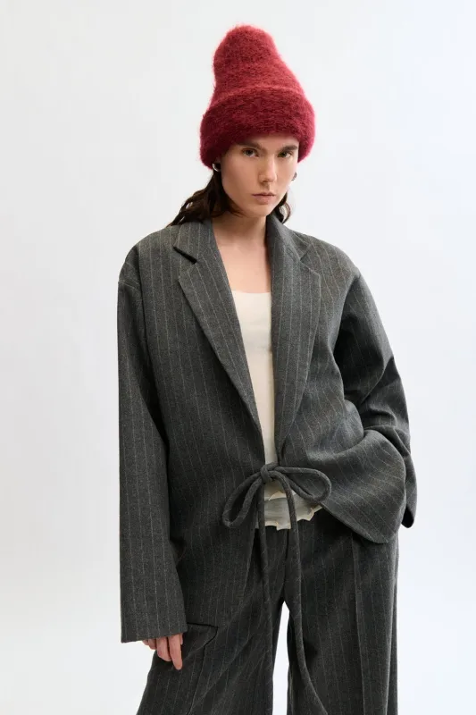 Mara Coat Grey pinstripe made by Eliza Faulkner