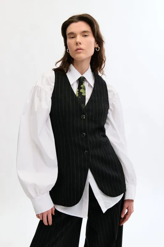 Juliette Vest Black Pinstripe made by Eliza Faulkner