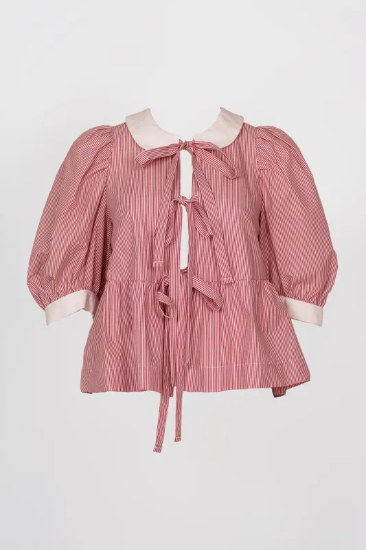 Pre-loved Georgie Blouse Red Pinstripe - Size S made by Eliza Faulkner