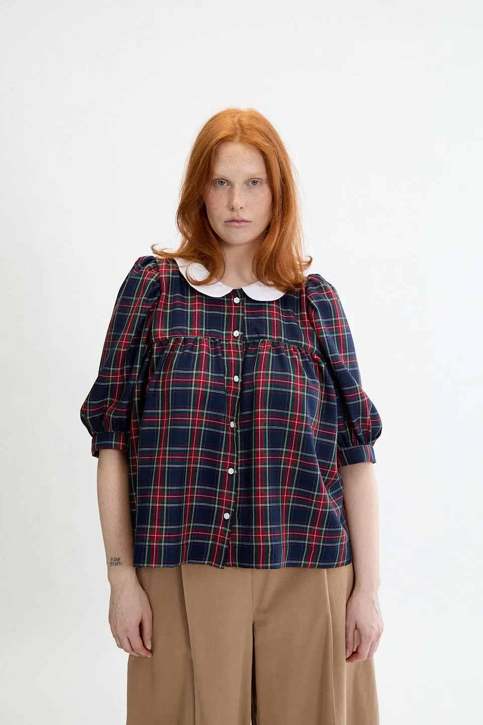 Chloe Top Navy Plaid sold by Eliza Faulkner