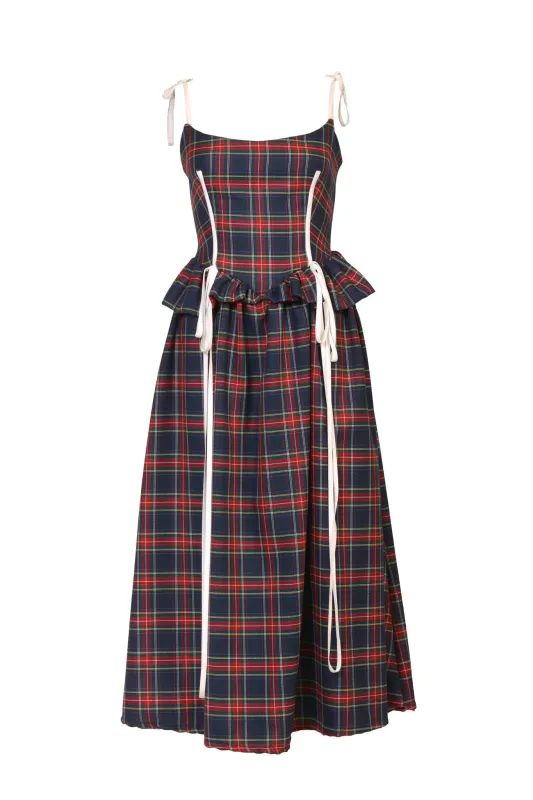Pre-loved Tessa Dress Navy Plaid - Size L made by Eliza Faulkner