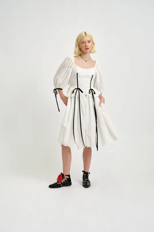 Pre-Loved Pascale Dress White Eyelet - Size XS made by Eliza Faulkner
