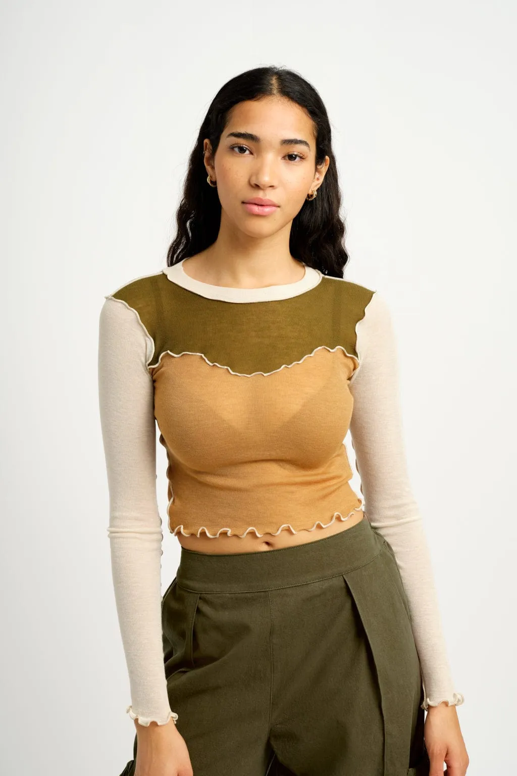 Sample Bella Top Green and Camel sold by Eliza Faulkner