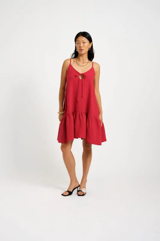 Imperfect Kaia Dress Maroon Linen sold by Eliza Faulkner