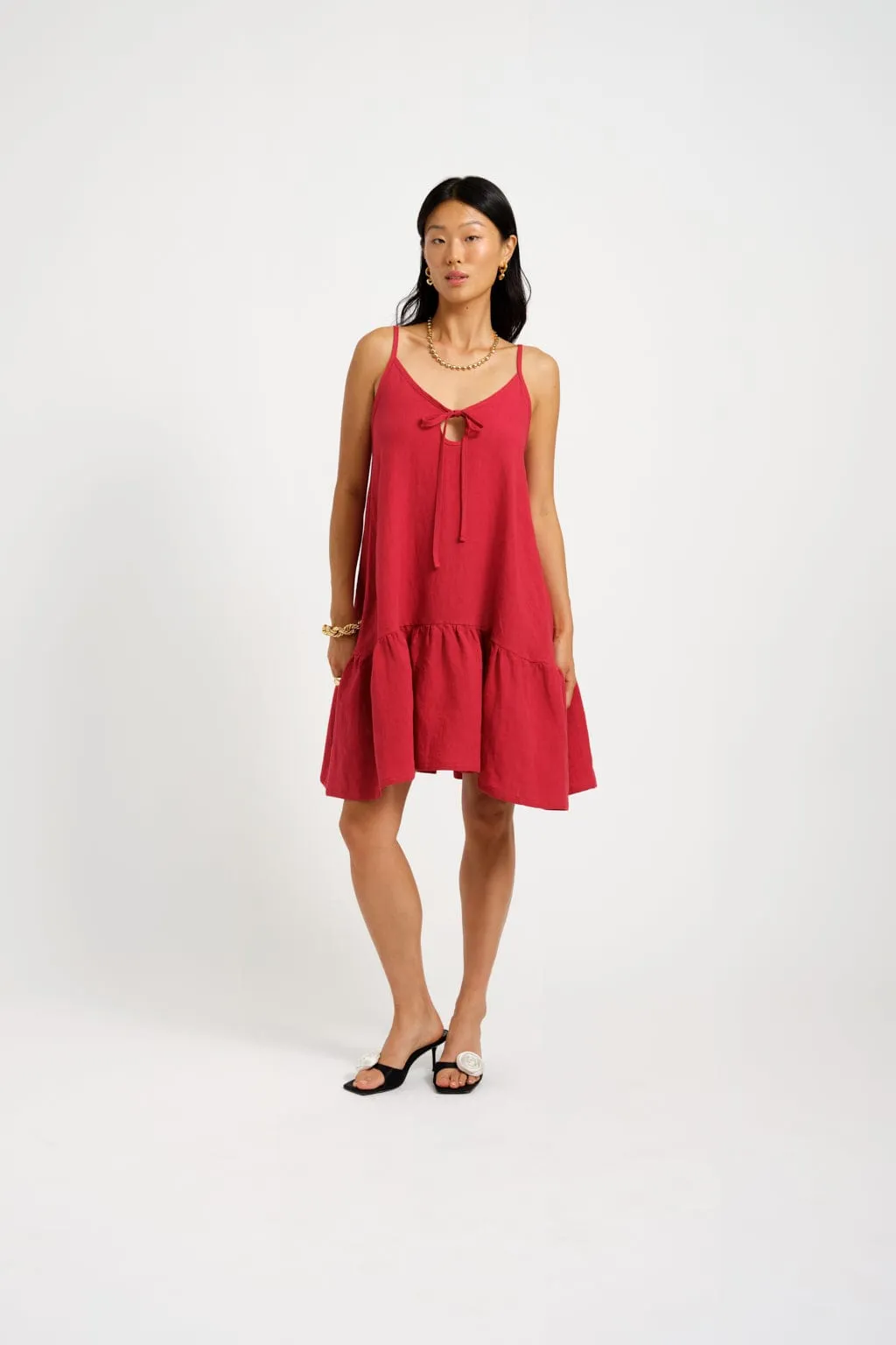 Imperfect Kaia Dress Maroon Linen sold by Eliza Faulkner