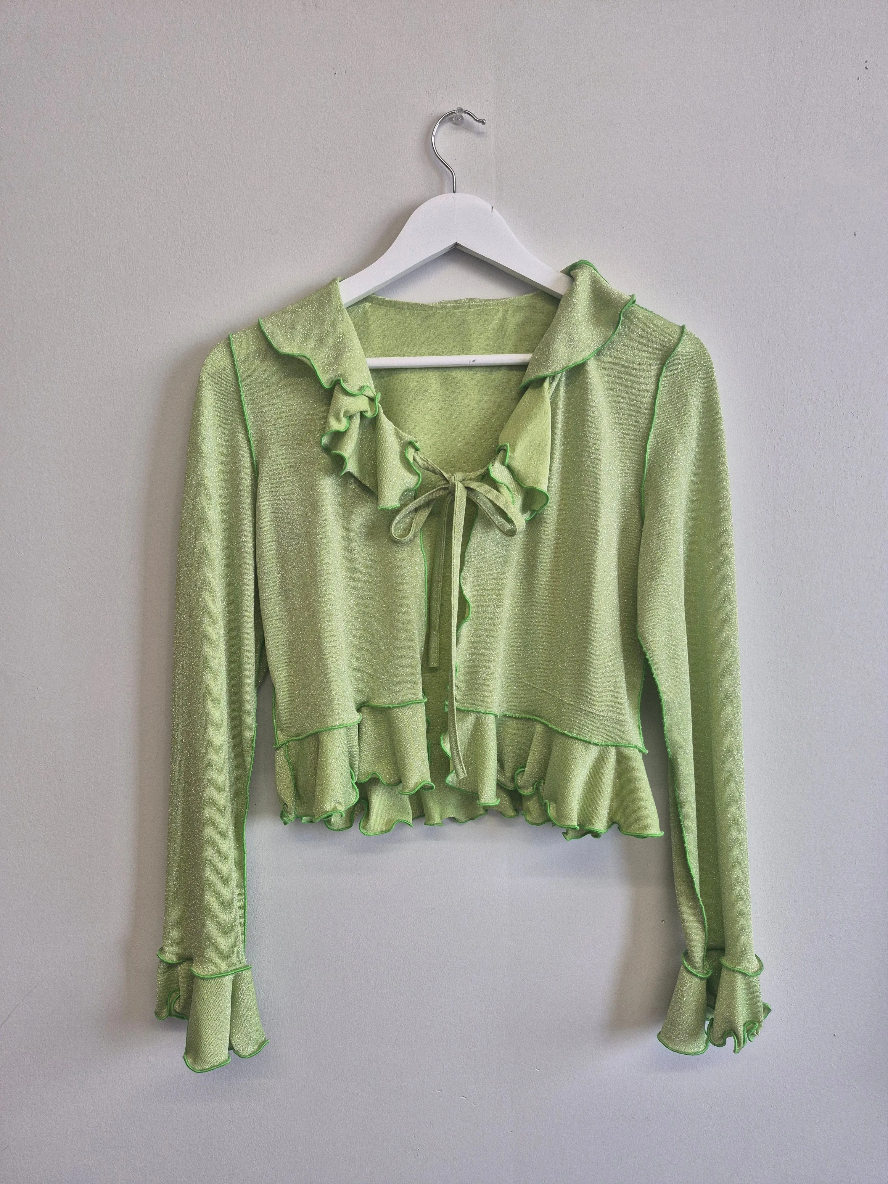 Sample Carole Cardigan Green Shimmer sold by Eliza Faulkner