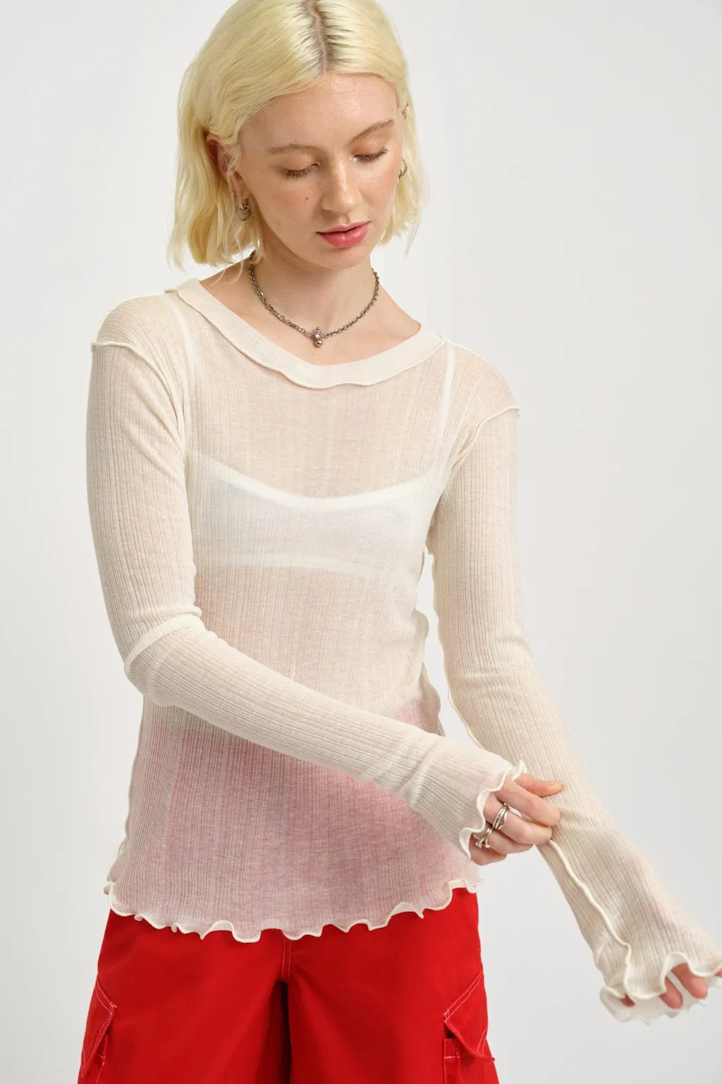 Imperfect Longsleeve Rib Top White sold by Eliza Faulkner