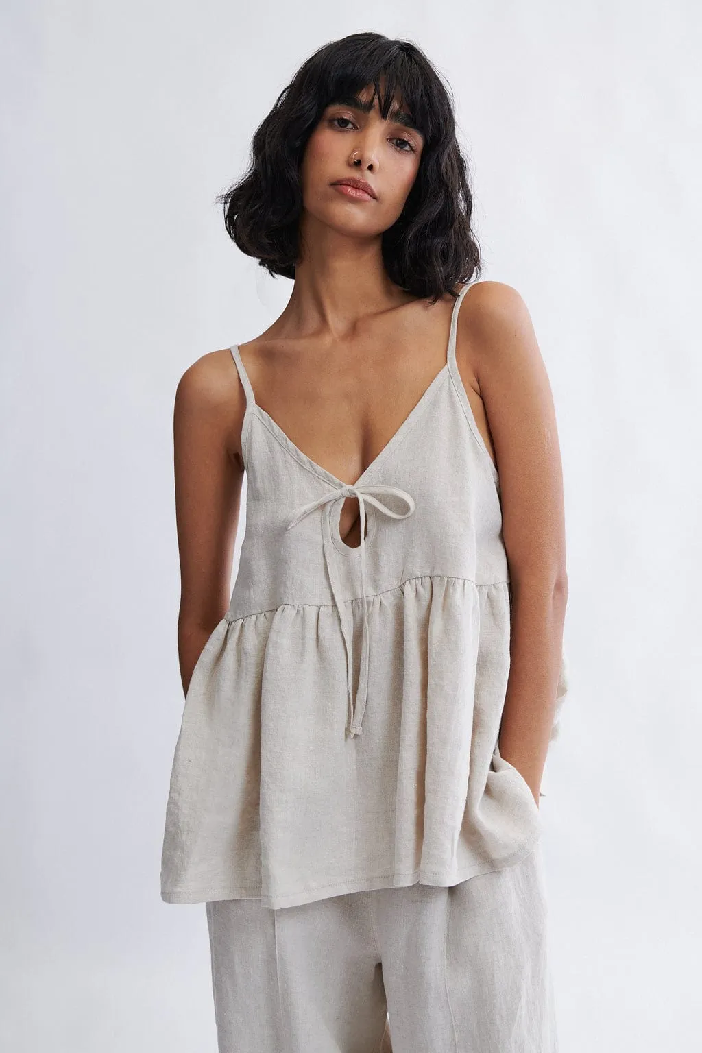 Camille Tank Top in Natural Linen sold by Eliza Faulkner