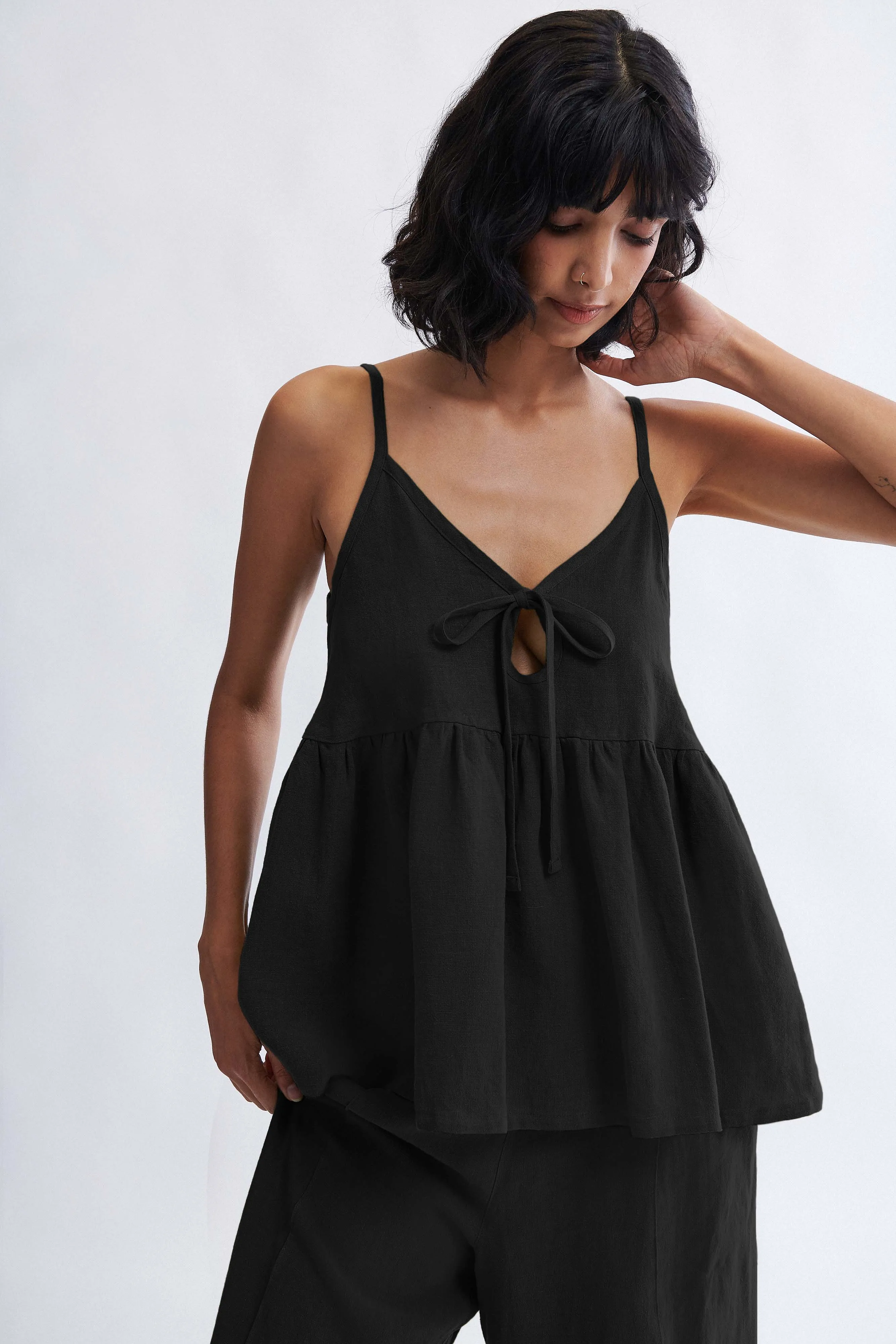 Camille Tank Top in Black Linen sold by Eliza Faulkner
