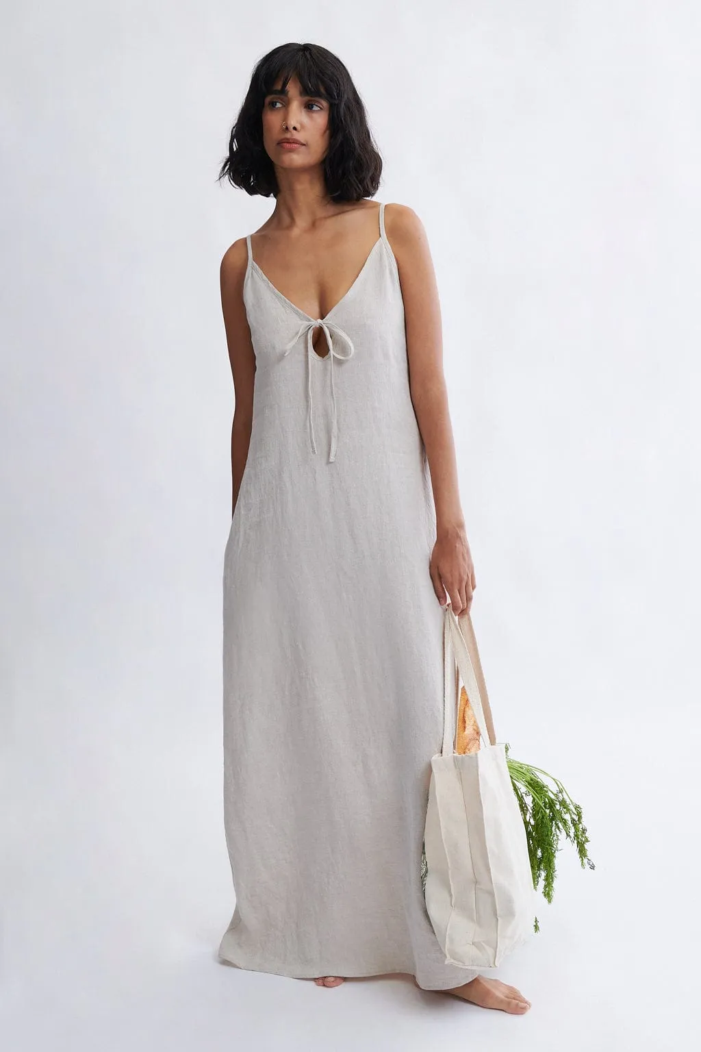 Ivy Maxi Dress in Natural Linen sold by Eliza Faulkner