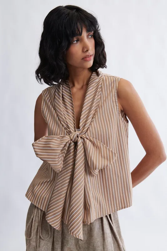 Annette Blouse in Brown Stripe made by Eliza Faulkner