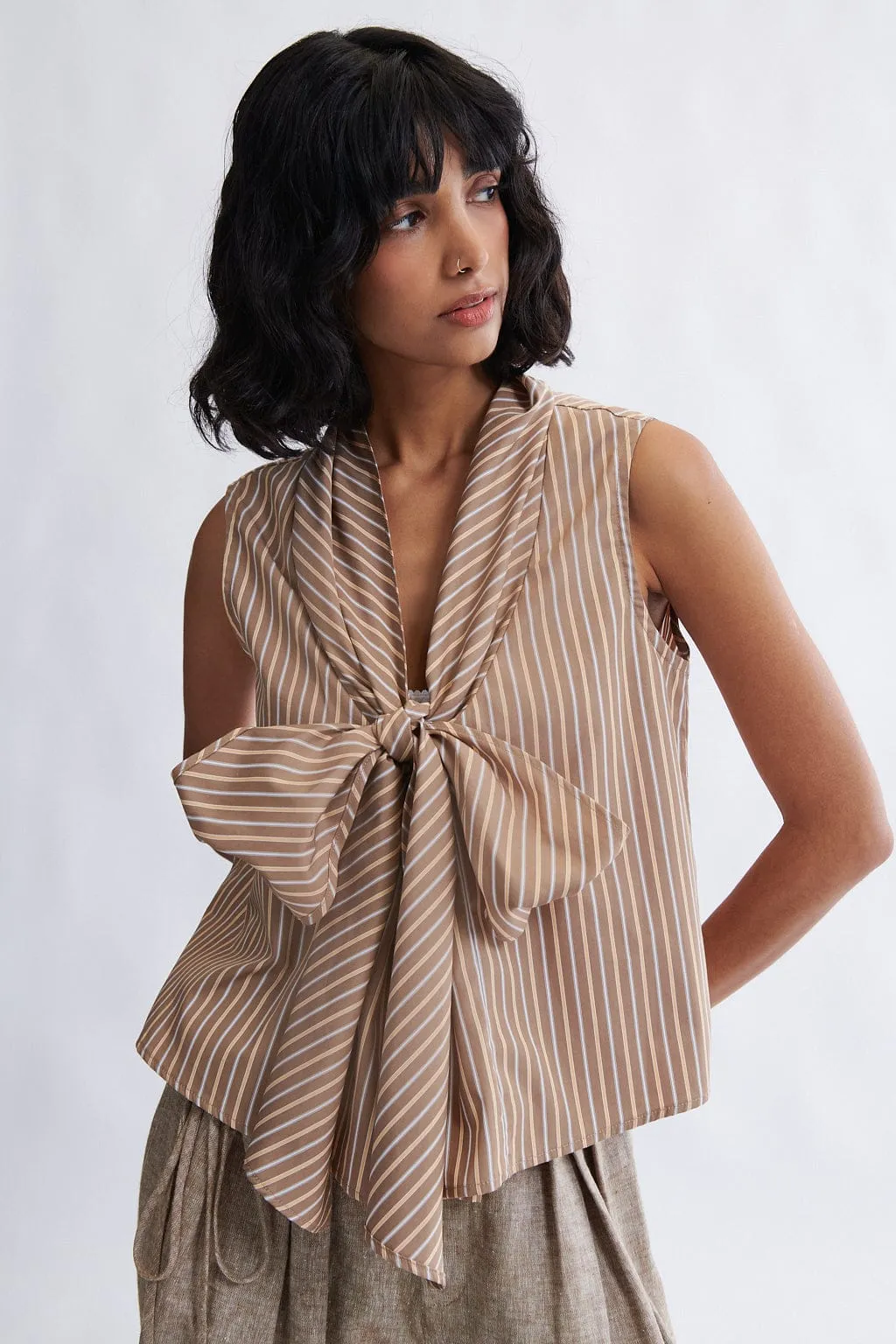Annette Blouse in Brown Stripe sold by Eliza Faulkner