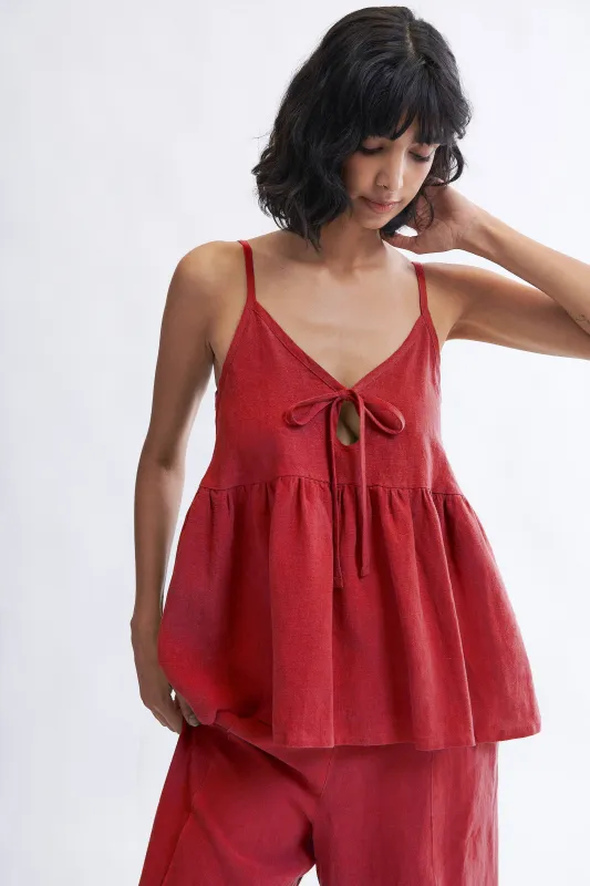 Camille Tank Top in Red Linen made by Eliza Faulkner