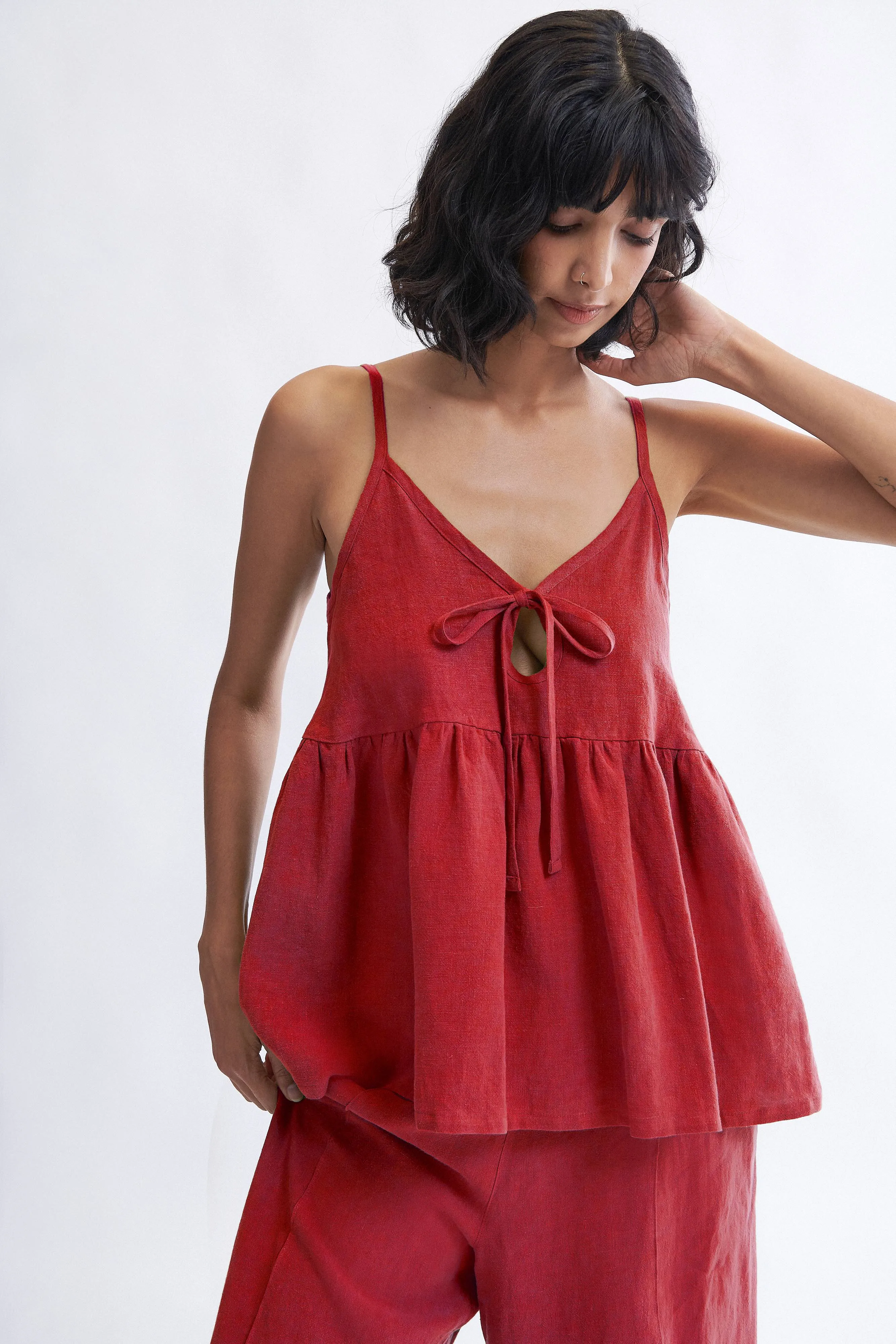 Camille Tank Top in Red Linen sold by Eliza Faulkner