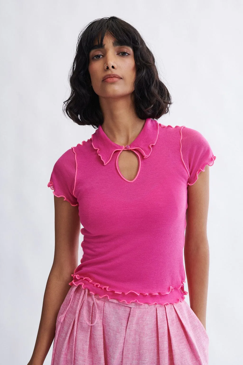 Percy Polo Top in Raspberry sold by Eliza Faulkner