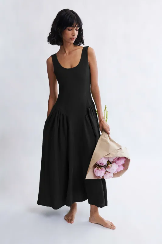 Vivienne Maxi Dress in Black Linen made by Eliza Faulkner