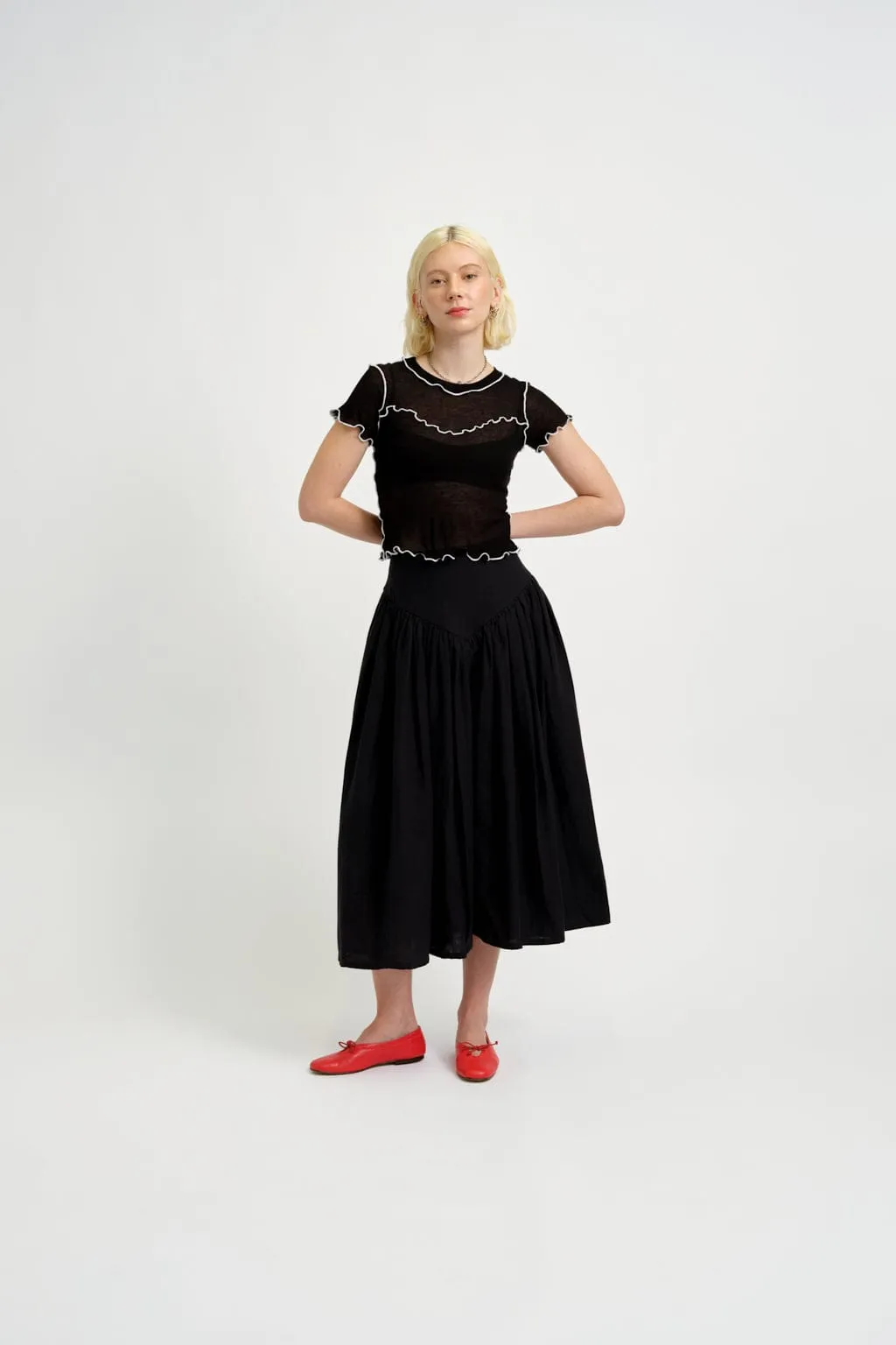 Lucille Skirt in Black Linen sold by Eliza Faulkner