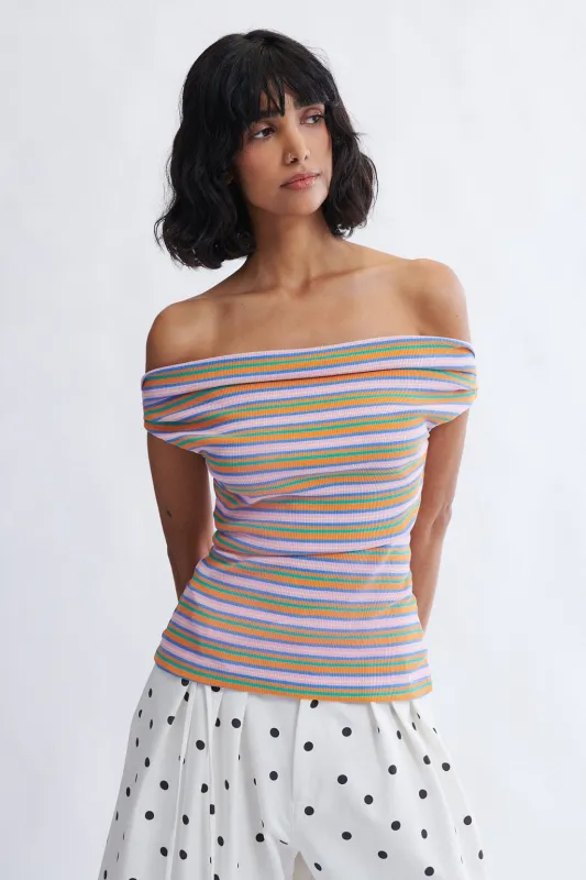 Juniper Off-Shoulder Top in Pink Stripe made by Eliza Faulkner