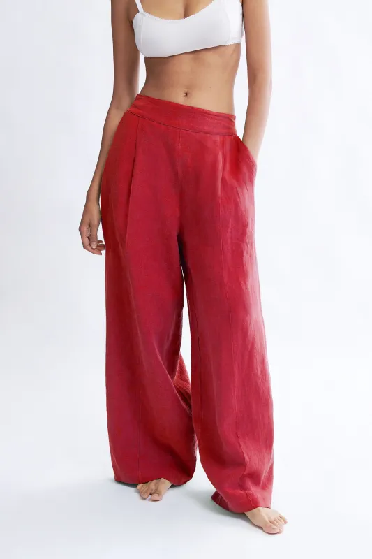 Yves Pant in Red Linen made by Eliza Faulkner