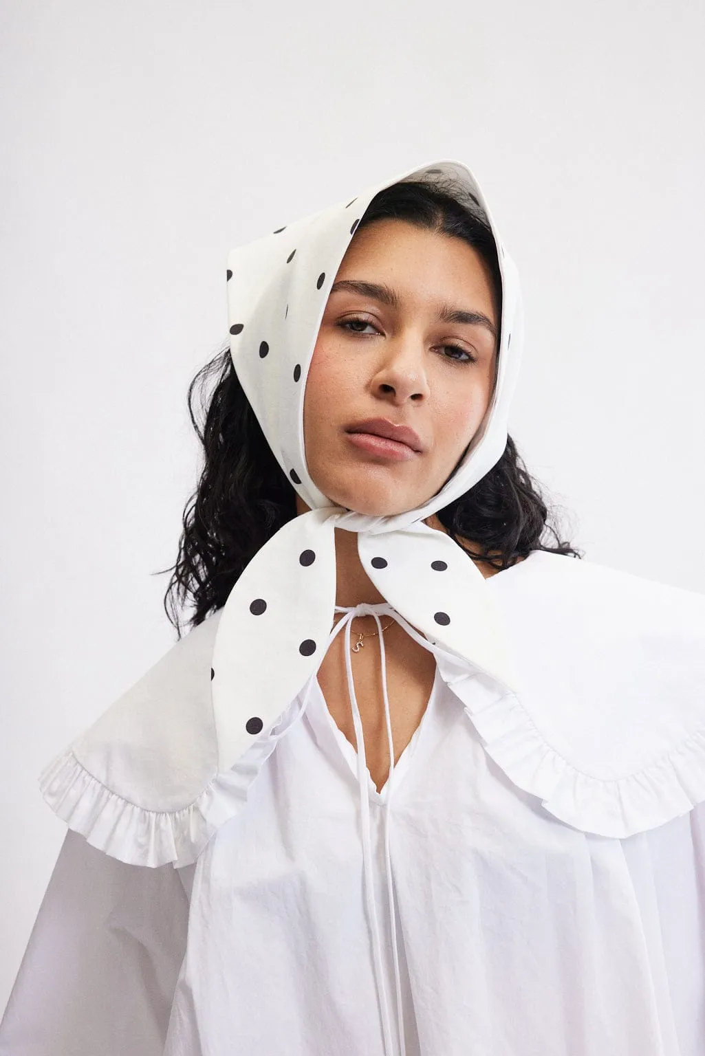 Polka Dot Headscarf in Cookies and Cream sold by Eliza Faulkner product image thumbnail 2