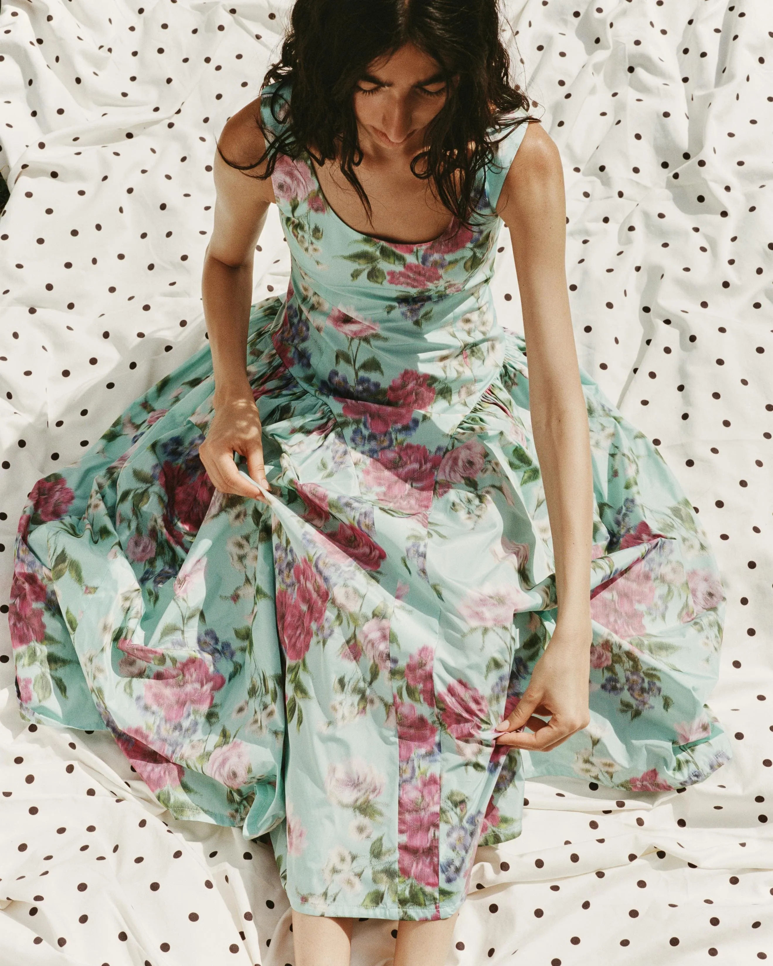 Vivienne Maxi Dress in Aqua Floral Taffeta sold by Eliza Faulkner product image thumbnail 2